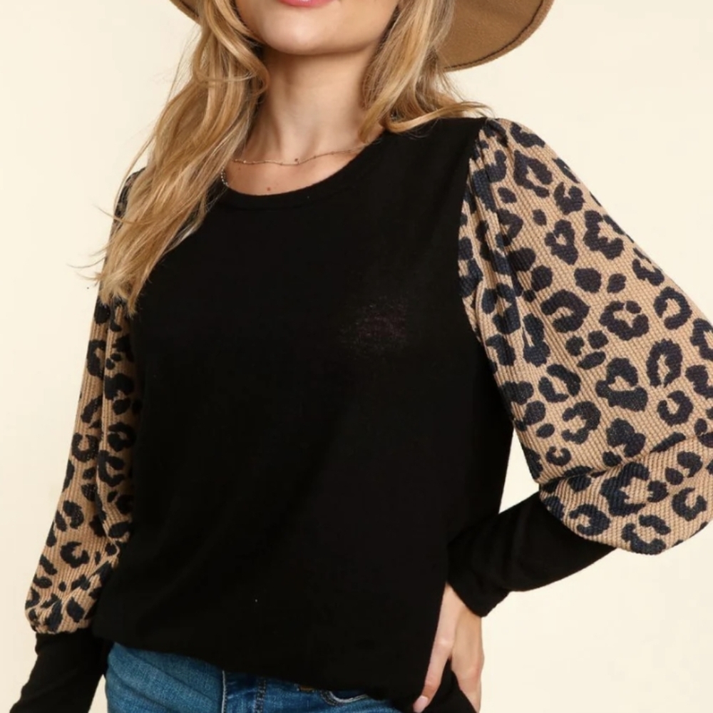 ❤️ New Leopard Sleeve Top - Picture 1 of 6